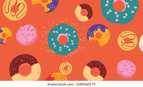 Donut abstract hand drawing background. Banner, bar label, cocktail cafe. Illustration for menu or packaging design.