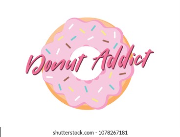 Donut Addict. Minimal strawberry pink donut and text it "Donut Addict".