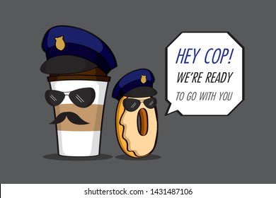 donut and americano wear cop uniform