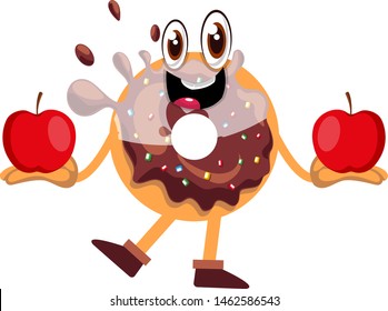 Salto con manzanas, ilustración, vector sobre fondo blanco.