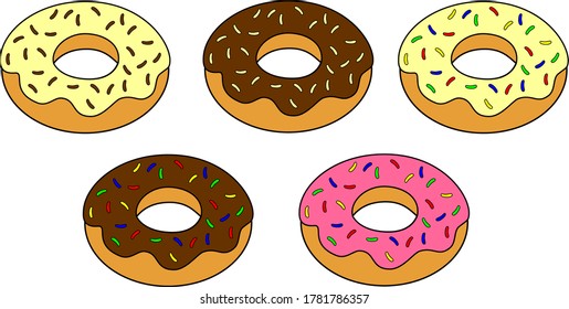 
Donut Assortment Cartoon with Outlined Vectorized