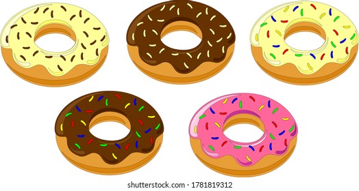 Donut-Sortiment-Cartoon mit dünner Kontur