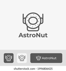 combinación de diseño de plantillas vectoriales con logotipo de donut y astronauta, ilustración de iconos con logotipo sencillo y único, con estilo de línea de arte mínimo, adecuado para tienda de donut, panadería, panadería, etc