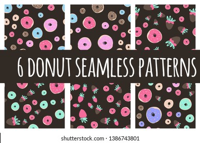 Donut and bagel hand drawn illustration. Seamless pattern for your design 