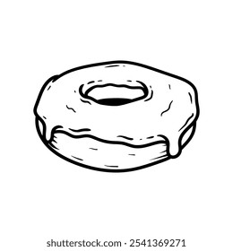 Bagel de dona dibujo aislado línea de colorear estilo de arte boceto clásico vintage diseño ilustración