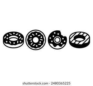 donut bakery chocolate food icons symbol vector design black white color simple illustration collection set