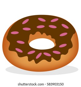 A donut for bakery. With chocolate topping and candies on top at the seamless background