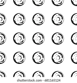 Donut bakery product black simple silhouette vector seamless pattern, silhouette stylish texture. Repeating Donut seamless pattern background for bakery design
