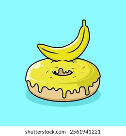 donut with banana flavor. donut and fruit combination icon. Food and drink concept icon isolated in flat cartoon style