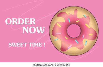 Donut banner template with cute pink for bakery business and more