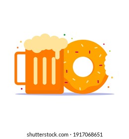 Donut and beer vector illustration. snack  icon. Flat design icon ready to use for website, mobile app, presentation and any other projects.