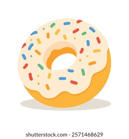 Donut with bege glazed, doughnut with sprinkles isolated on white background. Sweet dessert in cute cartoon style. Vector icon, illustration. Modern trendy design.