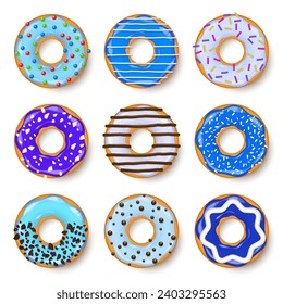 Donut, begel with cream. Cookies,cookie cake set. Sweet dessert with sugar and caramel. Tasty breakfast cooking. Cafateria food, snack. Coffee shop.Vector illustration.