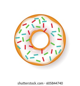 Donut, begel with cream. Cookies,cookie cake. Sweet dessert. with sugar,caramel. Tasty breakfast. Cooking. Cafateria food, snack. Coffee shop.Vector illustration.