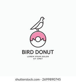 Donut with bird simple line art outline logo icon sign vector illustration