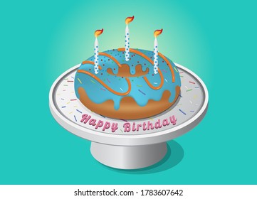 Donut birthday cakes with candles, happy birthday, Seamless of doughnut cake glaze with many decorative sprinkles on green background. realistic style vector illustration