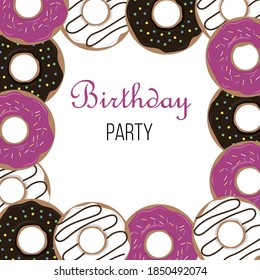 Donut birthday party. Vector illustration