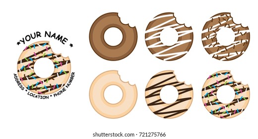 donut with bite mark logo set vector illustration 
