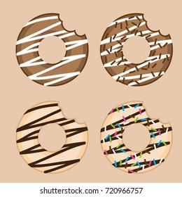 Donut With Bite Mark Set Vector Illustration 