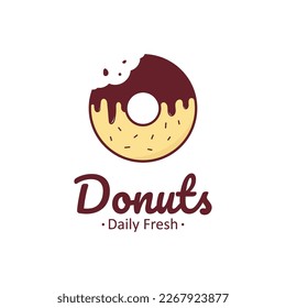 Donut or Bitten Donut Logo Icon with Little Candy. Donut Shop or Bakery Emblem.