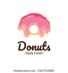 Donut or Bitten Donut Logo Icon with Little Candy. Donut Shop or Bakery Emblem.