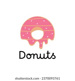 Donut or Bitten Donut Logo Icon with Little Candy. Donut Shop or Bakery Emblem.