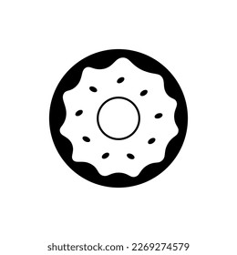 Donut black doodle icon. Minimal doughnut with sprinkles sign. Sweet fast food isolated vector illustration for bakery, logotype, confectionery, restaurant, menu design