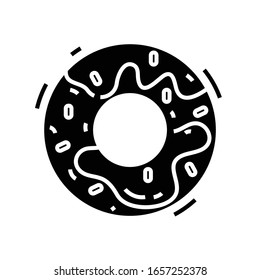 Donut black icon, concept illustration, vector flat symbol, glyph sign.