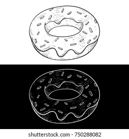 Donut. Black and white outline drawings. Vector illustration