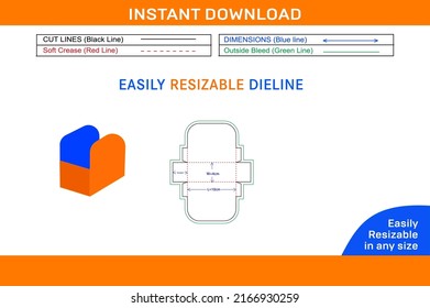Donut box or Fast food box dieline template and 3D box design