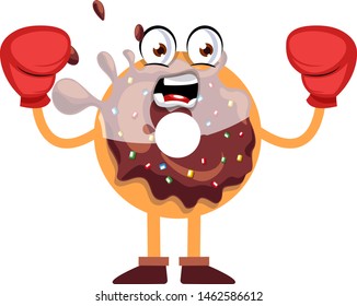 Donut with boxing gloves, illustration, vector on white background.