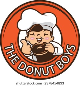 Donut boy, cartoon logo, donut maker, vector illustration isolated in a white background.