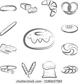 Donut bread hand drawn icon in a collection with other items