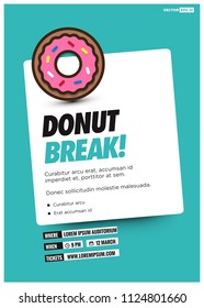 Donut Break Poster Design with Date and Time Template