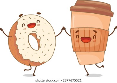 donut and  brown coffee with cute form.