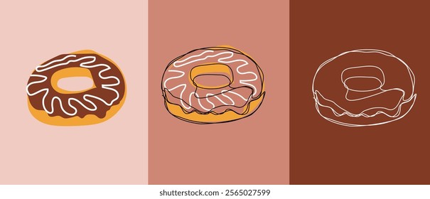 donut with brown glaze. donut icon, vector illustration in flat style and line art