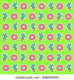 donut and cactus background vector