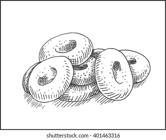 Donut Cakes Food Hand Drawn Sketch. 
Vector Pastry Illustration.
