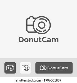 Donut and Camera Logo Template, Unique Bakery Symbol Logo With Minimal Line Art, Perfect for Food Photography