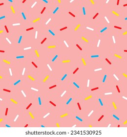 Donut candy sprinkles pattern background, sweet dessert glaze. Vector seamless ornament, wallpaper or repeat tile with colorful sweet confetti or abstract dots for holiday, party, birthday, invitation