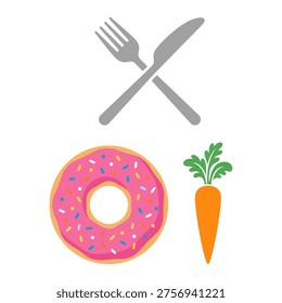 Donut and carrot food vector set with eating symbol illustration