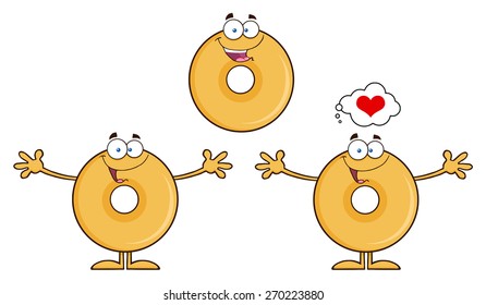 Donut Cartoon Character 4. Vector Collection Set Isolated On White
