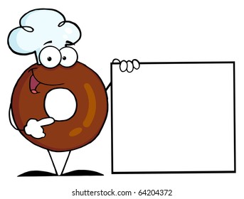 Donut Cartoon Character Presenting A Blank Sign