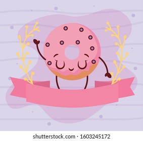 donut cartoon design, Kawaii expression cute character funny and emoticon theme Vector illustration