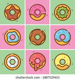 donut cartoon illustration with rainbow donut sprinkles