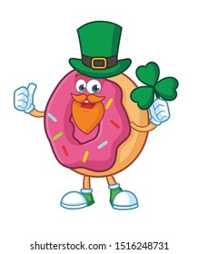 donut cartoon mascot character vector with green hat patrick day  