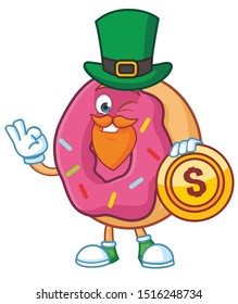 donut cartoon mascot character vector with green hat patrick day  