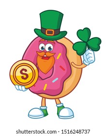 donut cartoon mascot character vector with green hat patrick day  