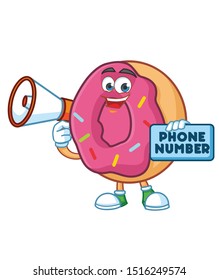 donut cartoon with megaphone mascot character vector 