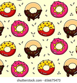 Donut cartoon pattern seamless vector flat background
